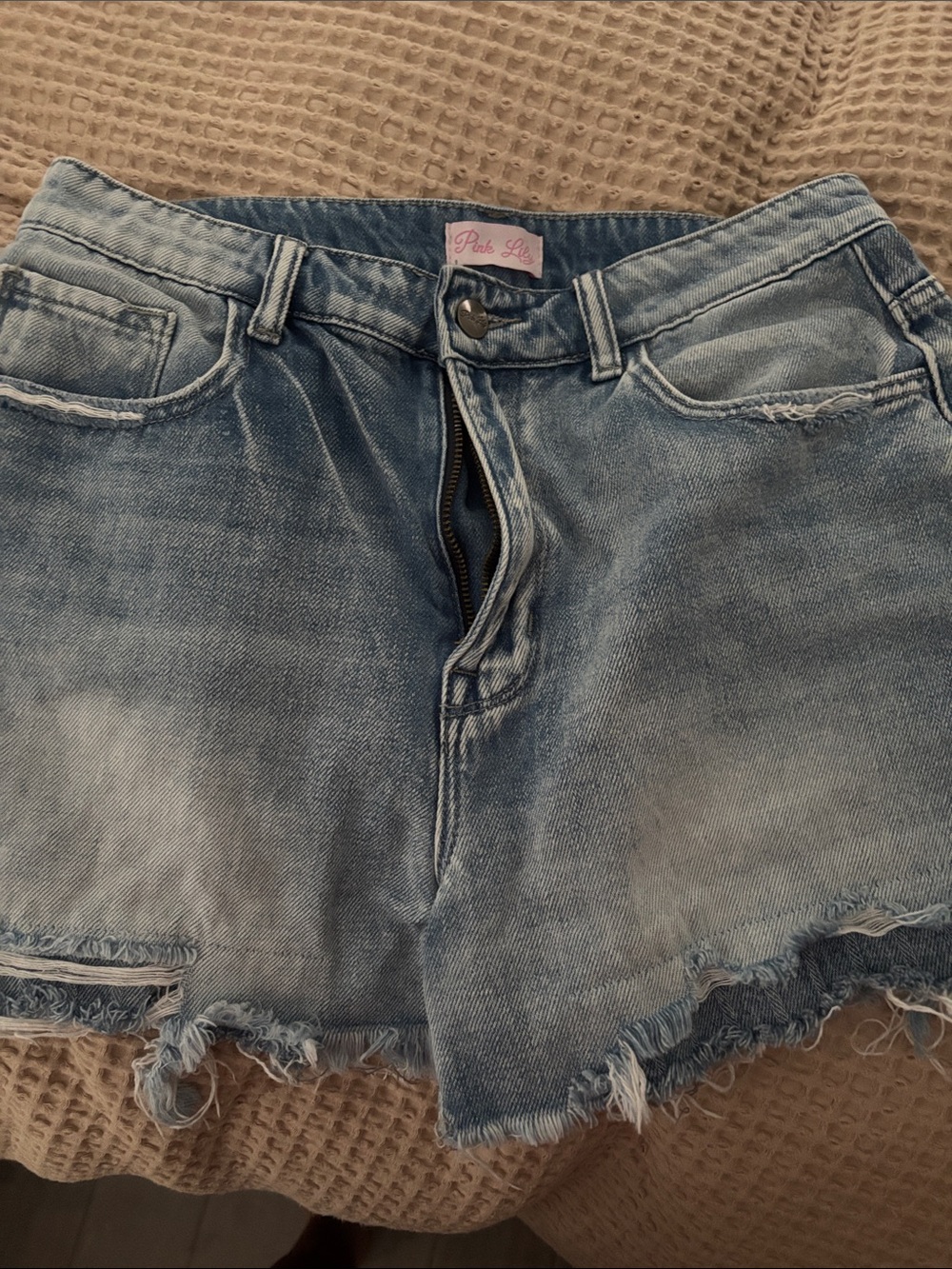 Pink Lily Faded Light Blue Distressed Denim Shorts